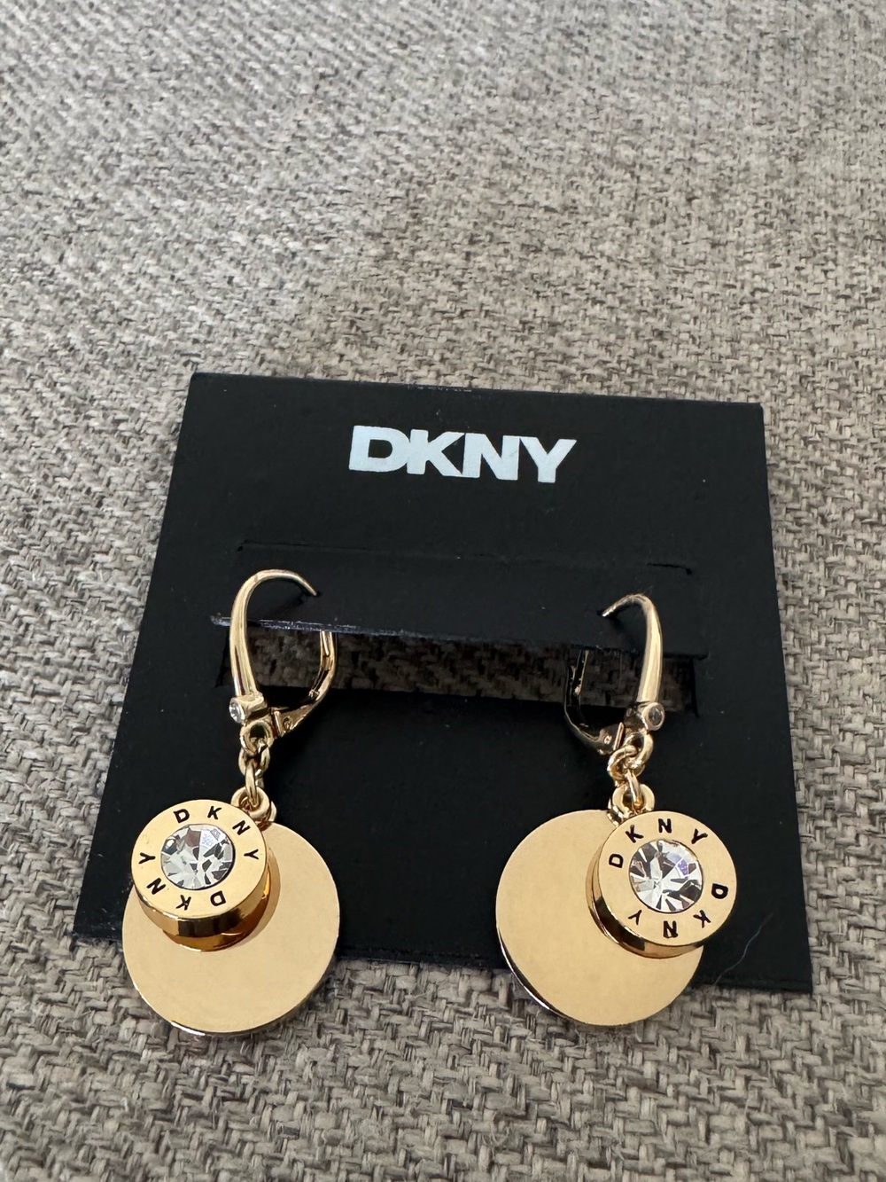 DKNY Gold Tone Crystal Drop Earrings – NWT ✨